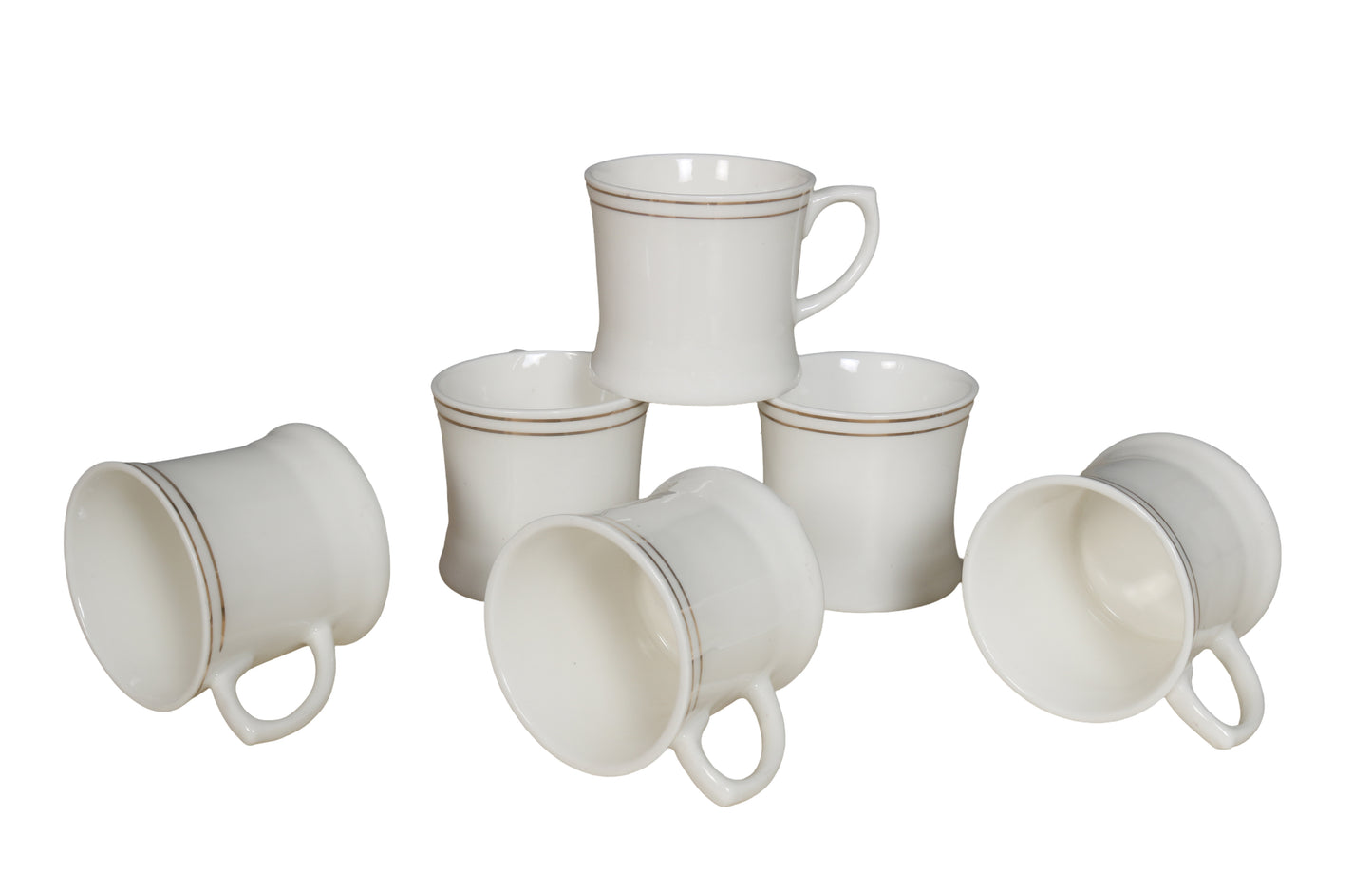 RAJ ROYAL Bone China Tea Coffee Cup Set Plain with Gold Line (Set of 6, 125 ML Each)