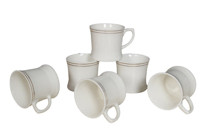 RAJ ROYAL Bone China Tea Coffee Cup Set Plain with Gold Line (Set of 6, 125 ML Each)