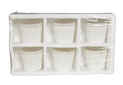 RAJ ROYAL Bone China Tea Coffee Cup Set Plain with Gold Line (Set of 6, 125 ML Each)