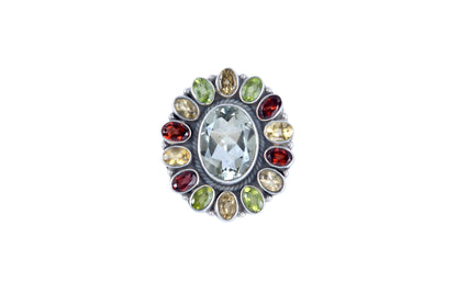 RAJ ROYAL Natural Gemstone Flower Ring in 925 Sterling Silver