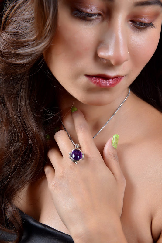 RAJ ROYAL Natural Amethyst Pendant in 925 Sterling Silver