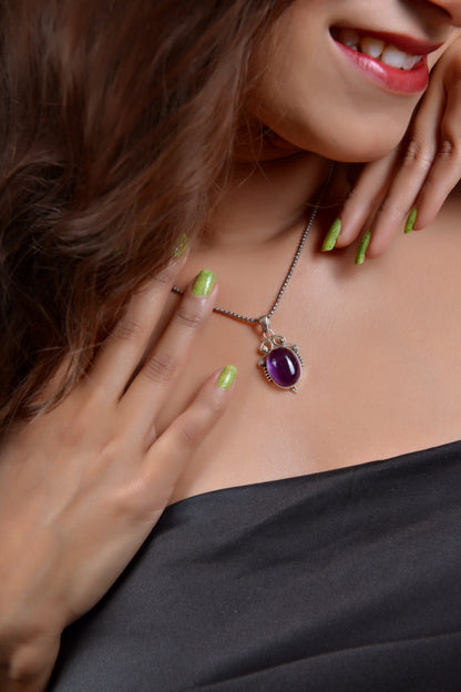 RAJ ROYAL Natural Amethyst Pendant in 925 Sterling Silver