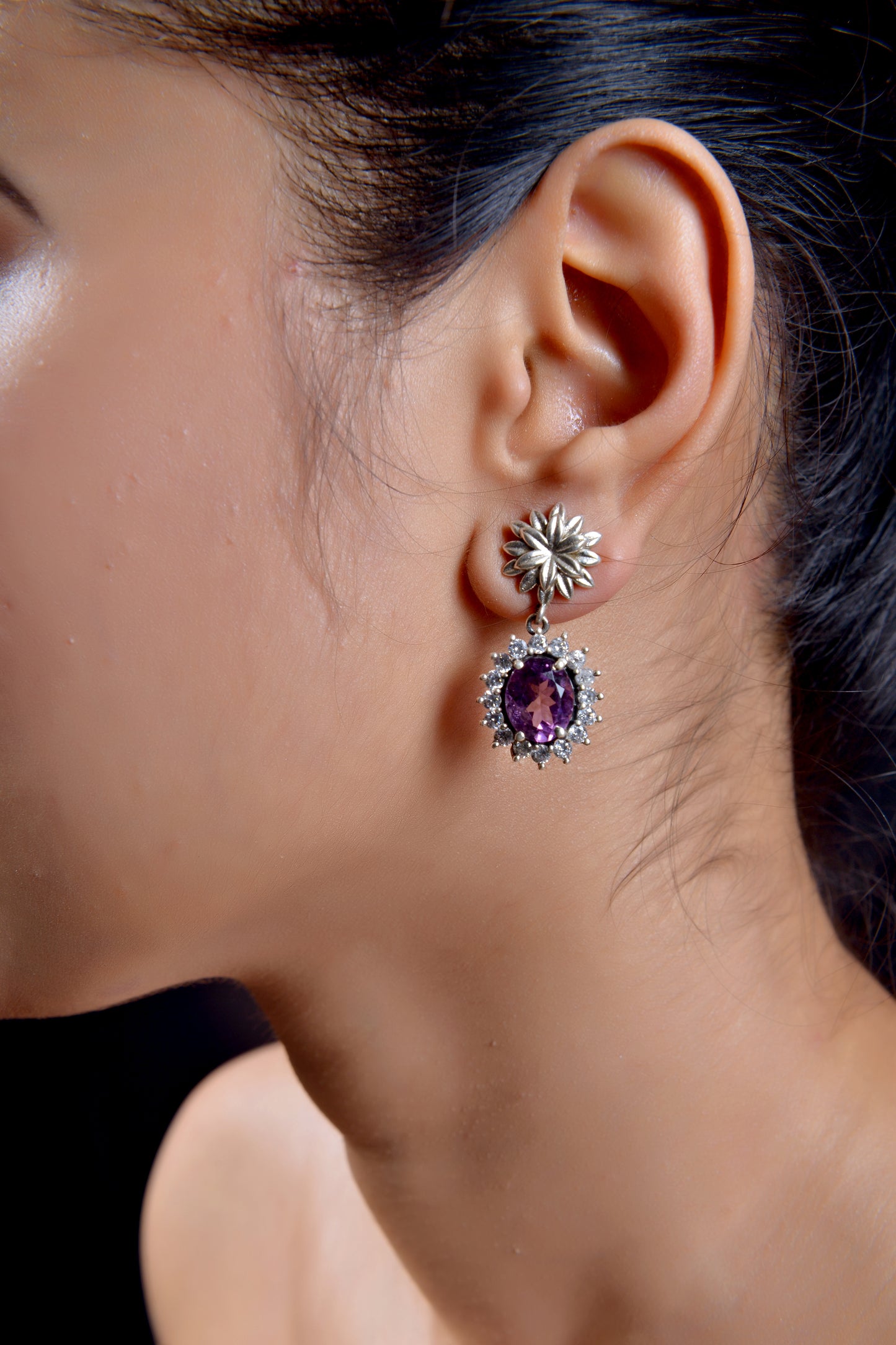 RAJ ROYAL Natural Amethyst Stud Earring in 925 Sterling Silver