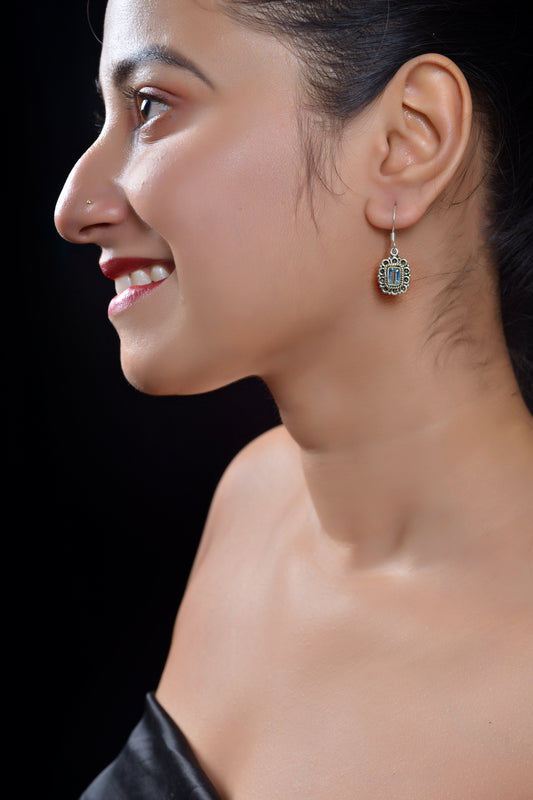 RAJ ROYAL Natural Blue Topaz Stud Earring in 925 Sterling Silver