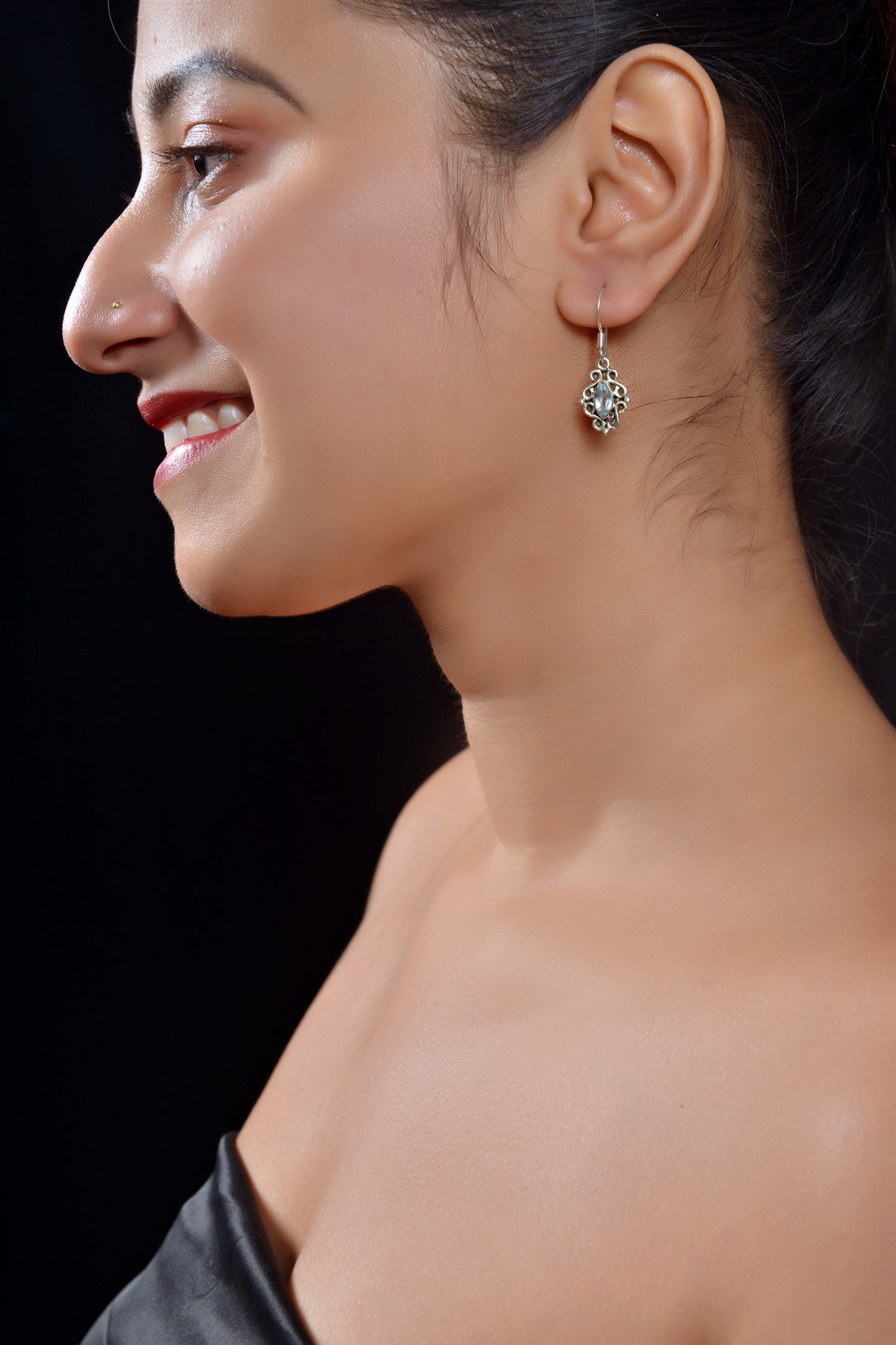 RAJ ROYAL Natural Blue Topaz Stud Earring in 925 Sterling Silver