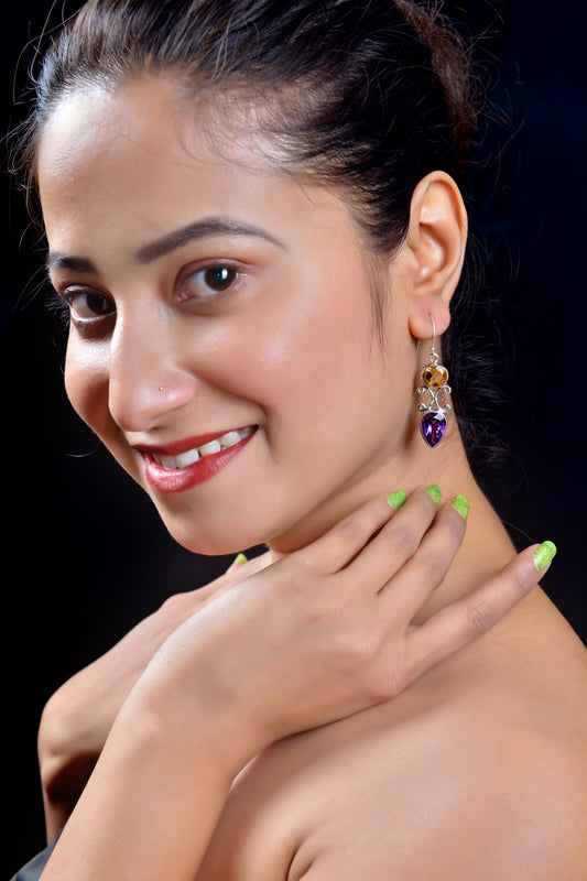 RAJ ROYAL Natural Amethyst And Citrine Stud Earring in 925 Sterling