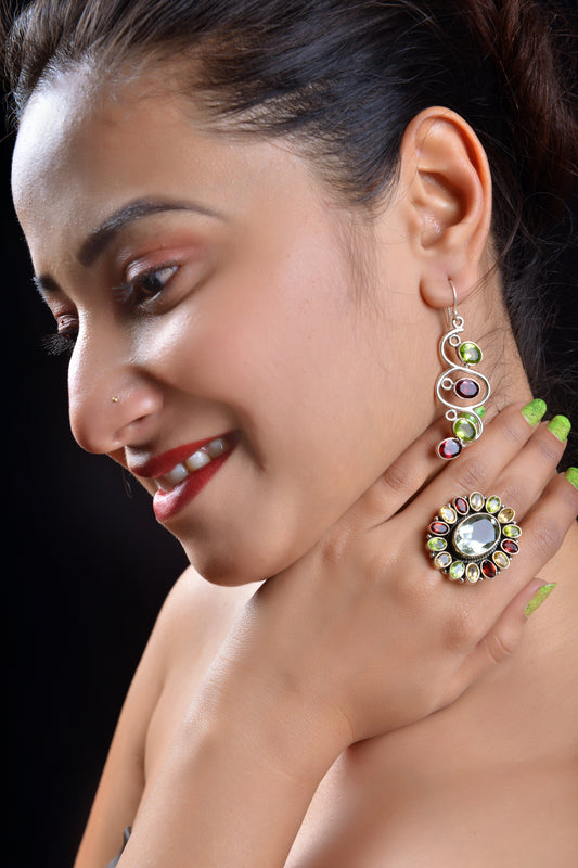 RAJ ROYAL Natural Gemstone Flower Ring in 925 Sterling Silver