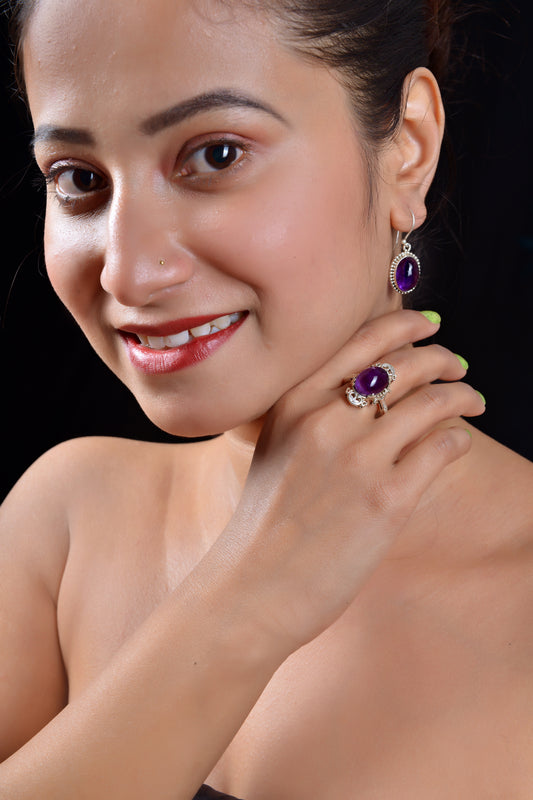 RAJ ROYAL Natural Amethyst Finger Ring in 925 Sterling Silver