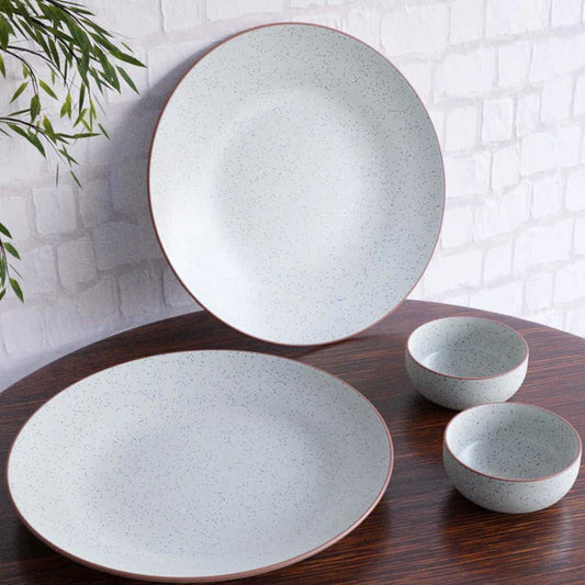 White Matte Brown 2 Ceramic Dinner Plate with 2 Serving Bowl