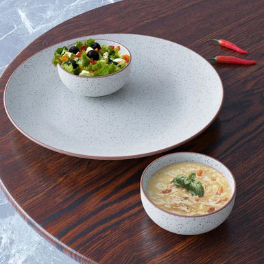 White Matte Brown 2 Ceramic Dinner Plate with 2 Serving Bowl